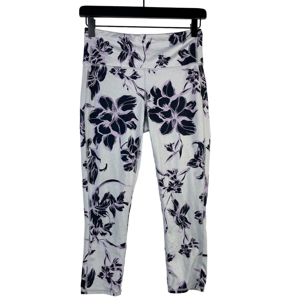 Athleta (S) Floral Print Crop Capri Leggings Gray 20"